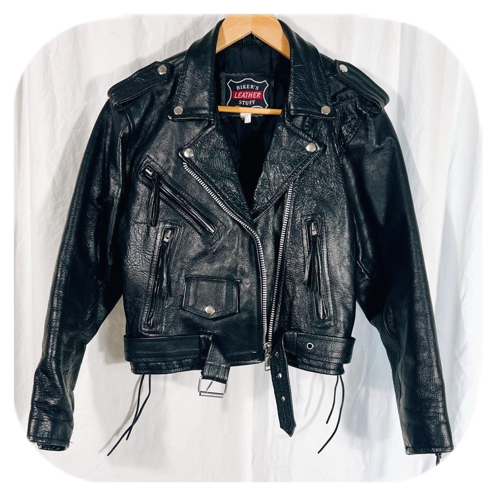 Womens 90s Black Leather Moto Jacket